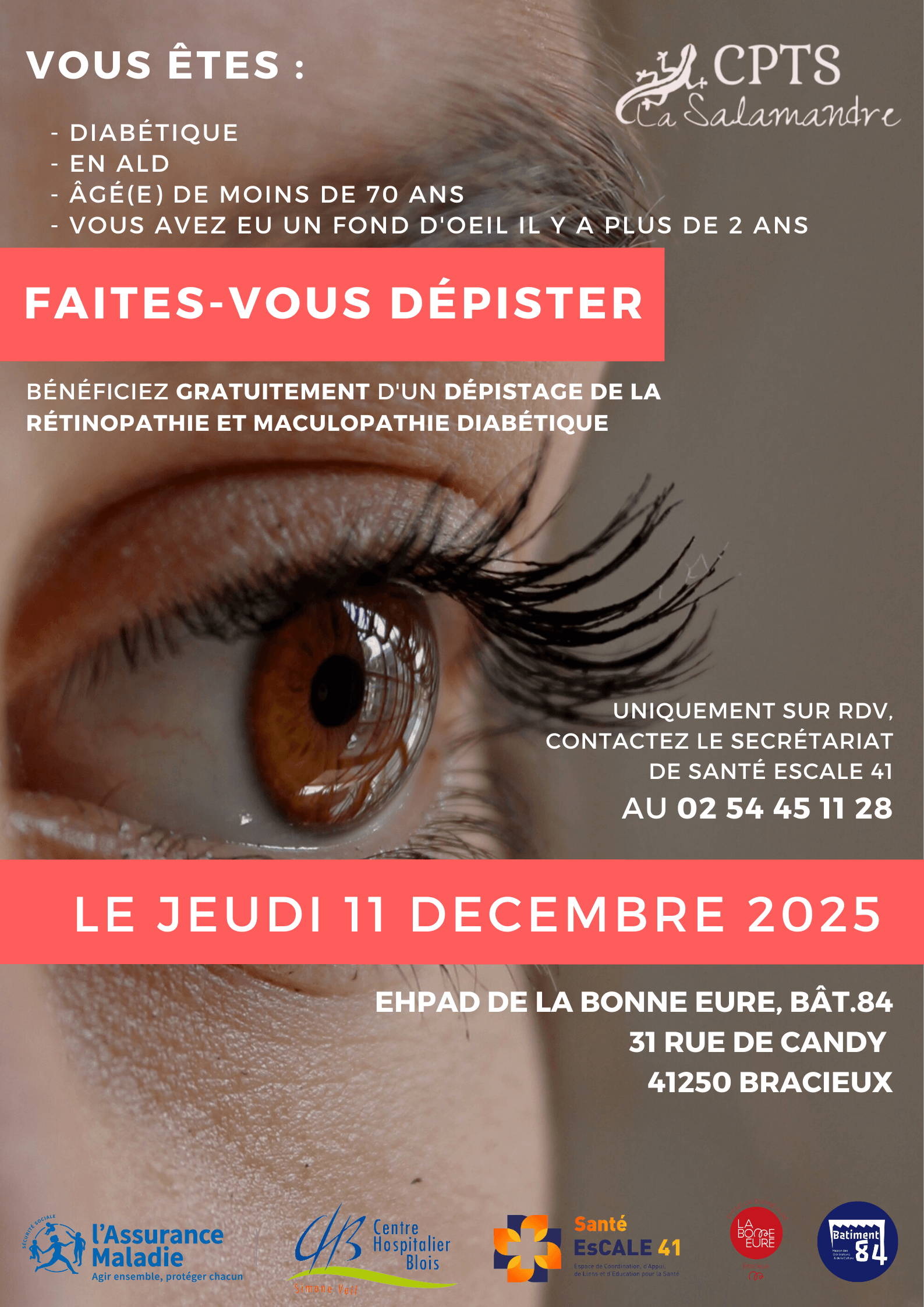 AFFICHE DEPISTAGE RETINO DIABETIQUE A BRACIEUX LE 11 DECEMBRE 2025